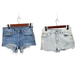 Levi's 501 Cutoff Denim Shorts Women's 26 Distressed Raw Hem Casual Lot 2 Summer